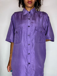 Chemise en soie manche courte violette S/M vintage