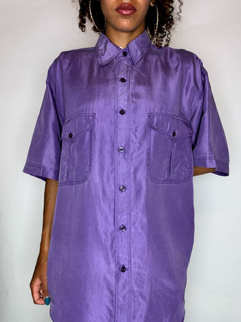 Chemise en soie manche courte violette S/M vintage