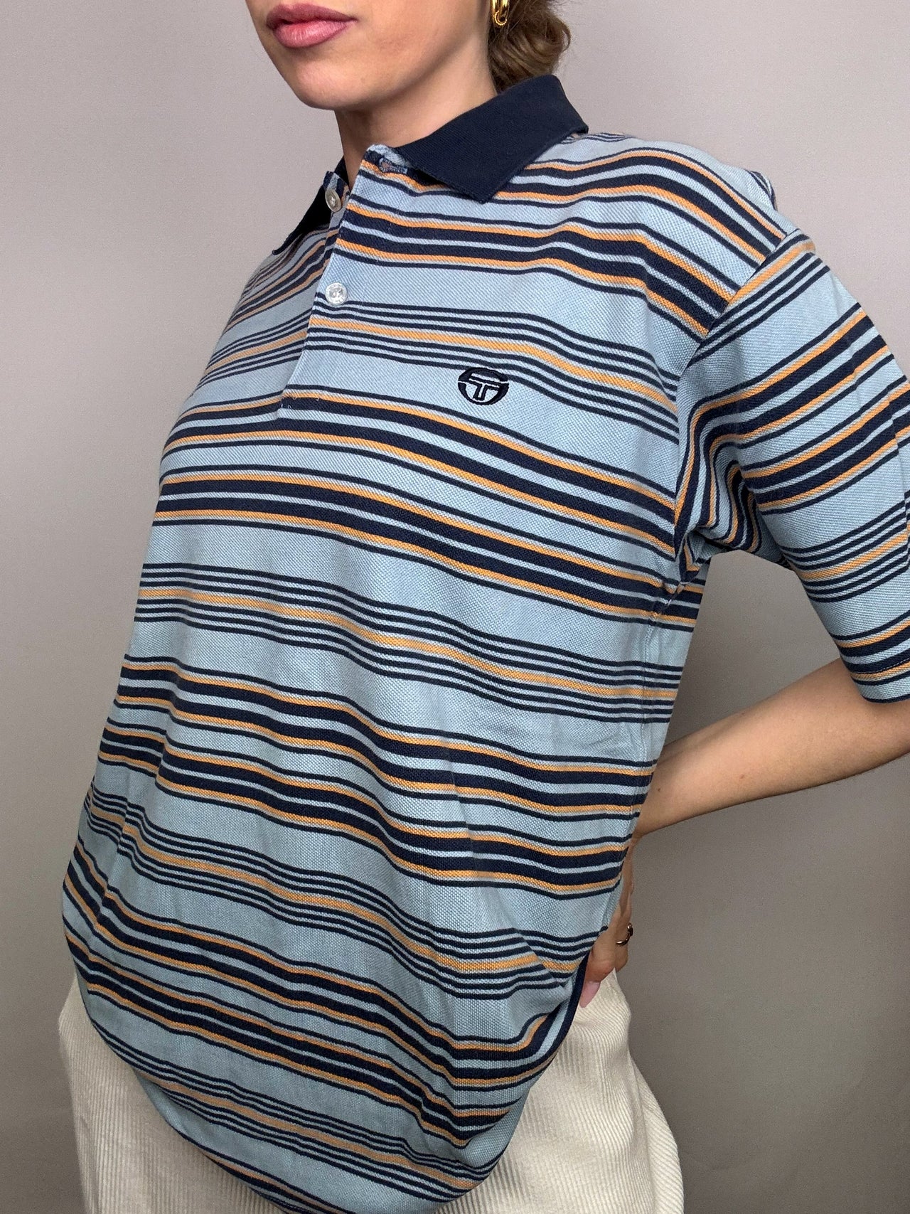 SERGIO TACCHINI L/XL Vintage Striped Short Sleeve Polo Shirt