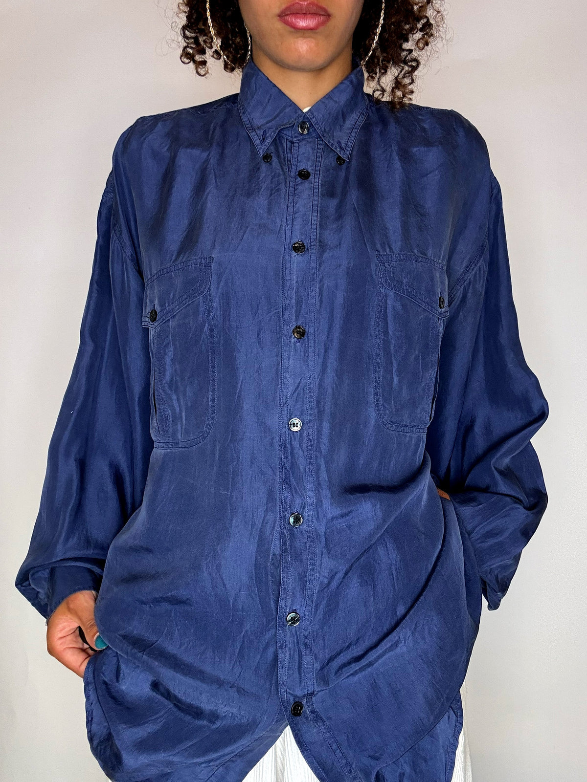 Vintage XL blaues Seidenhemd 
