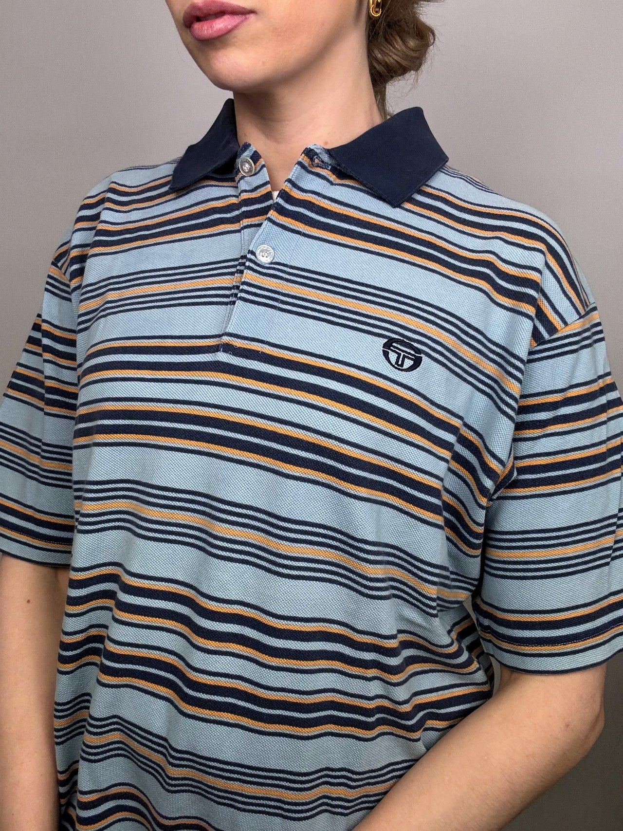 SERGIO TACCHINI L/XL Vintage gestreiftes Kurzarm-Poloshirt