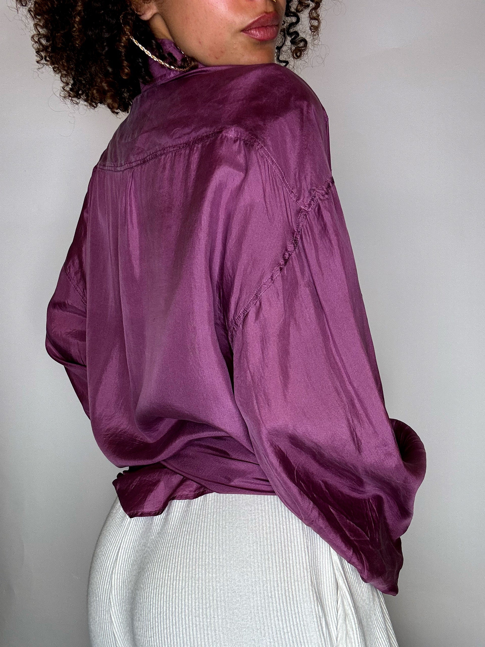 Chemise en soie manche longue framboise M/L vintage