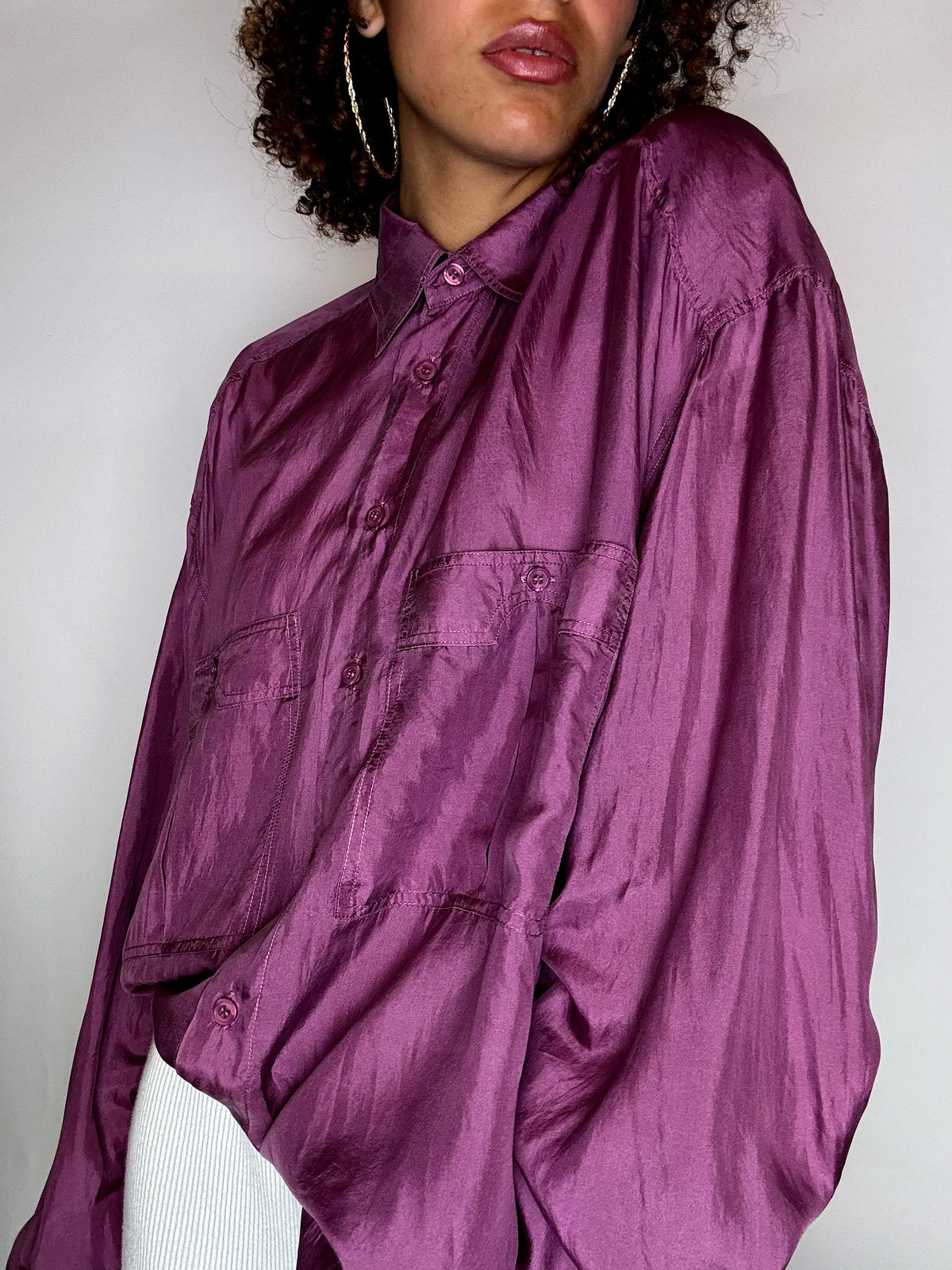 Chemise en soie manche longue framboise M/L vintage