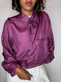 Chemise en soie manche longue framboise M/L vintage
