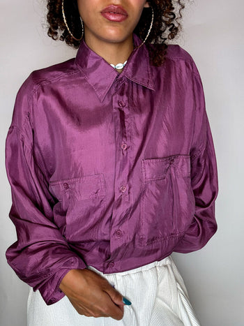 Chemise en soie manche longue framboise M/L vintage