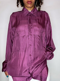 Chemise en soie manche longue framboise M/L vintage