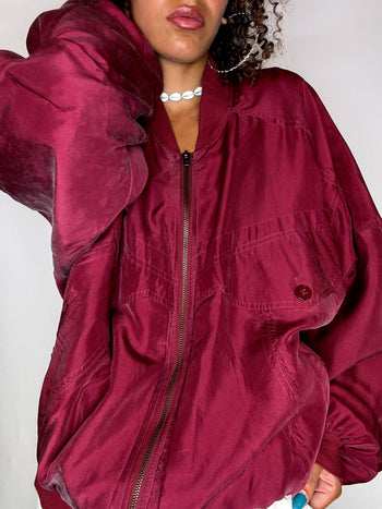 Bomber en soie rouge L vintage