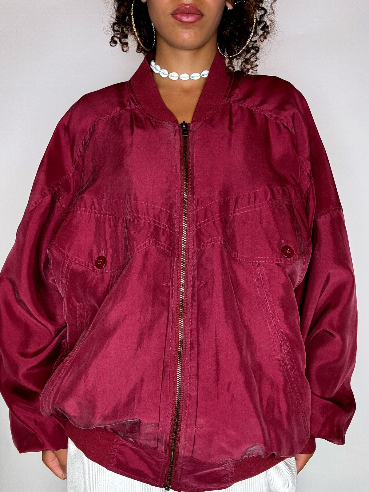 Vintage L red silk bomber jacket