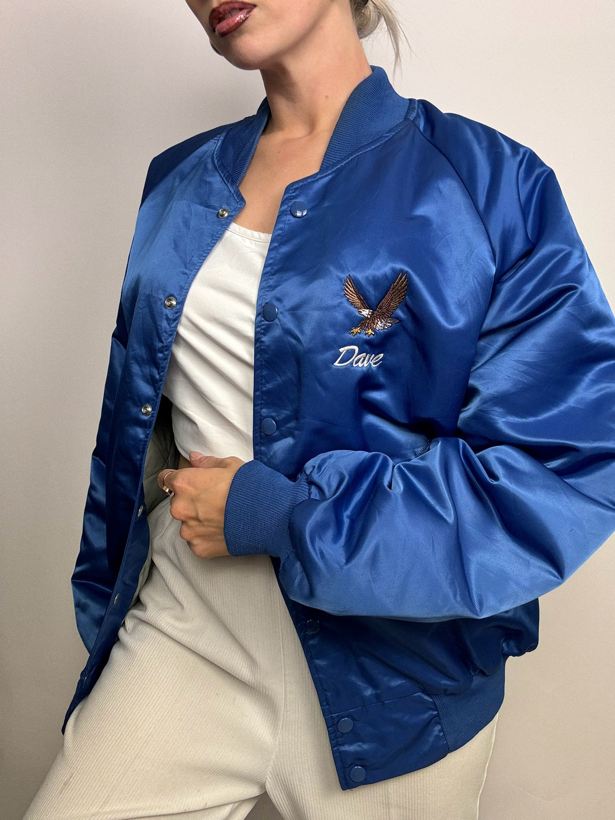 Vintage blue American bomber jacket L