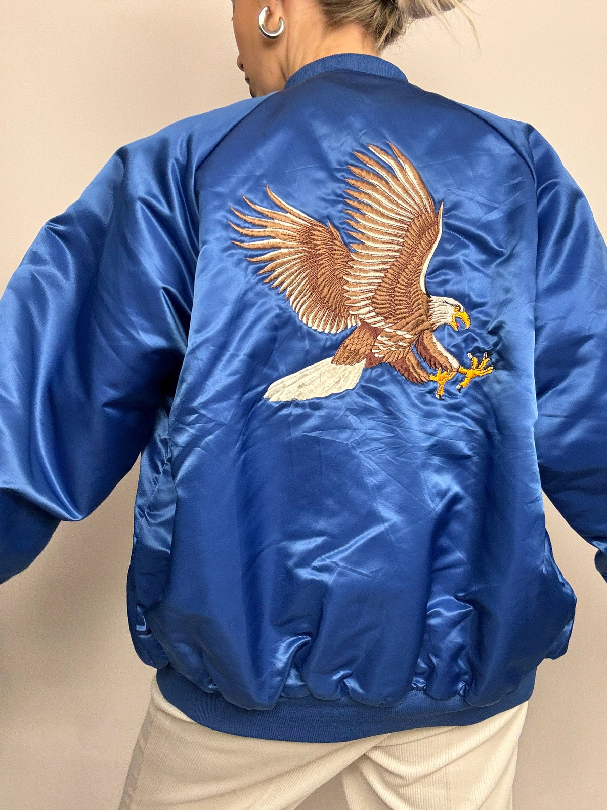 Vintage blue American bomber jacket L