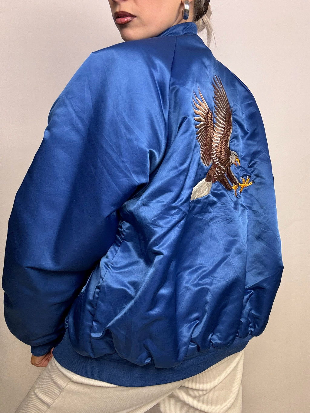 Vintage blue American bomber jacket L