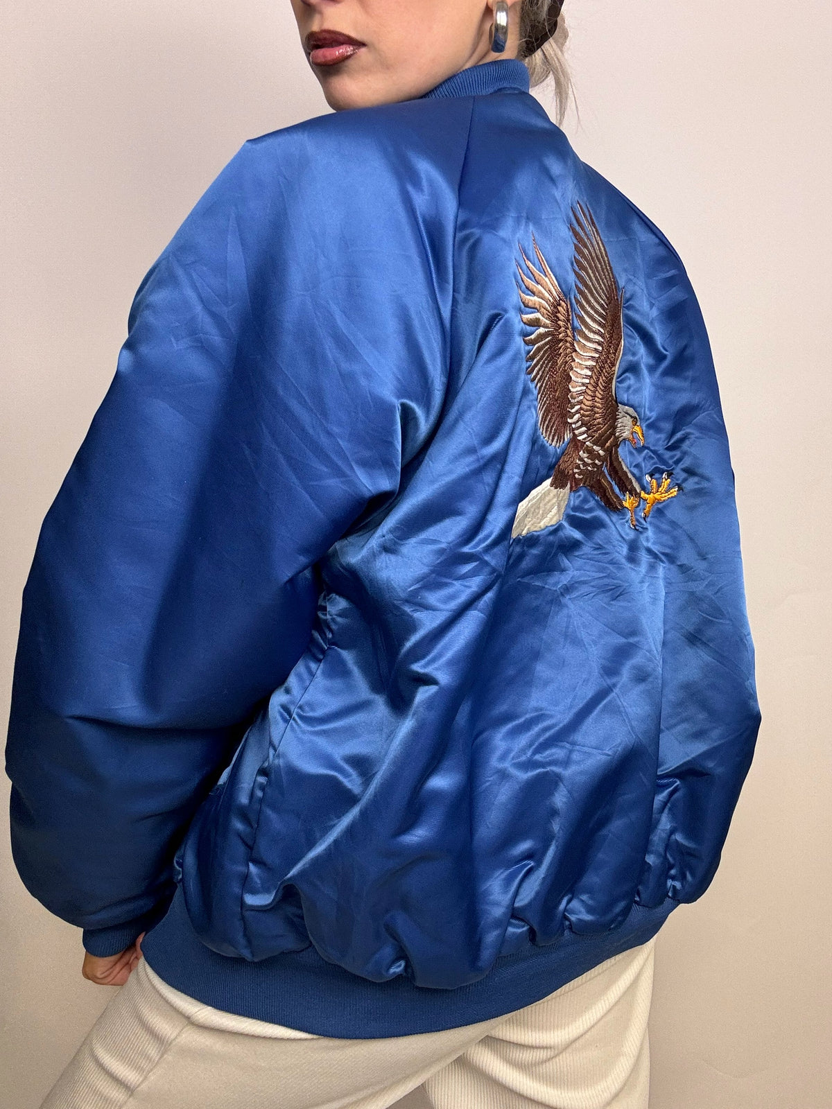 Vintage blue American bomber jacket L