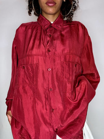 Chemise en soie rouge M vintage