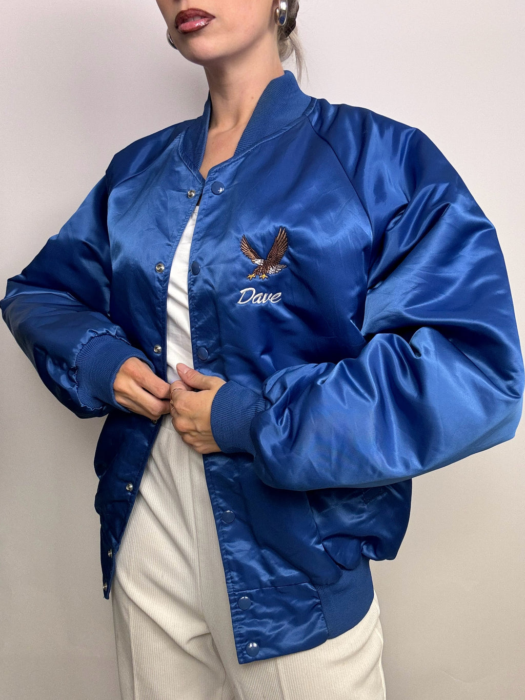 Vintage blue American bomber jacket L