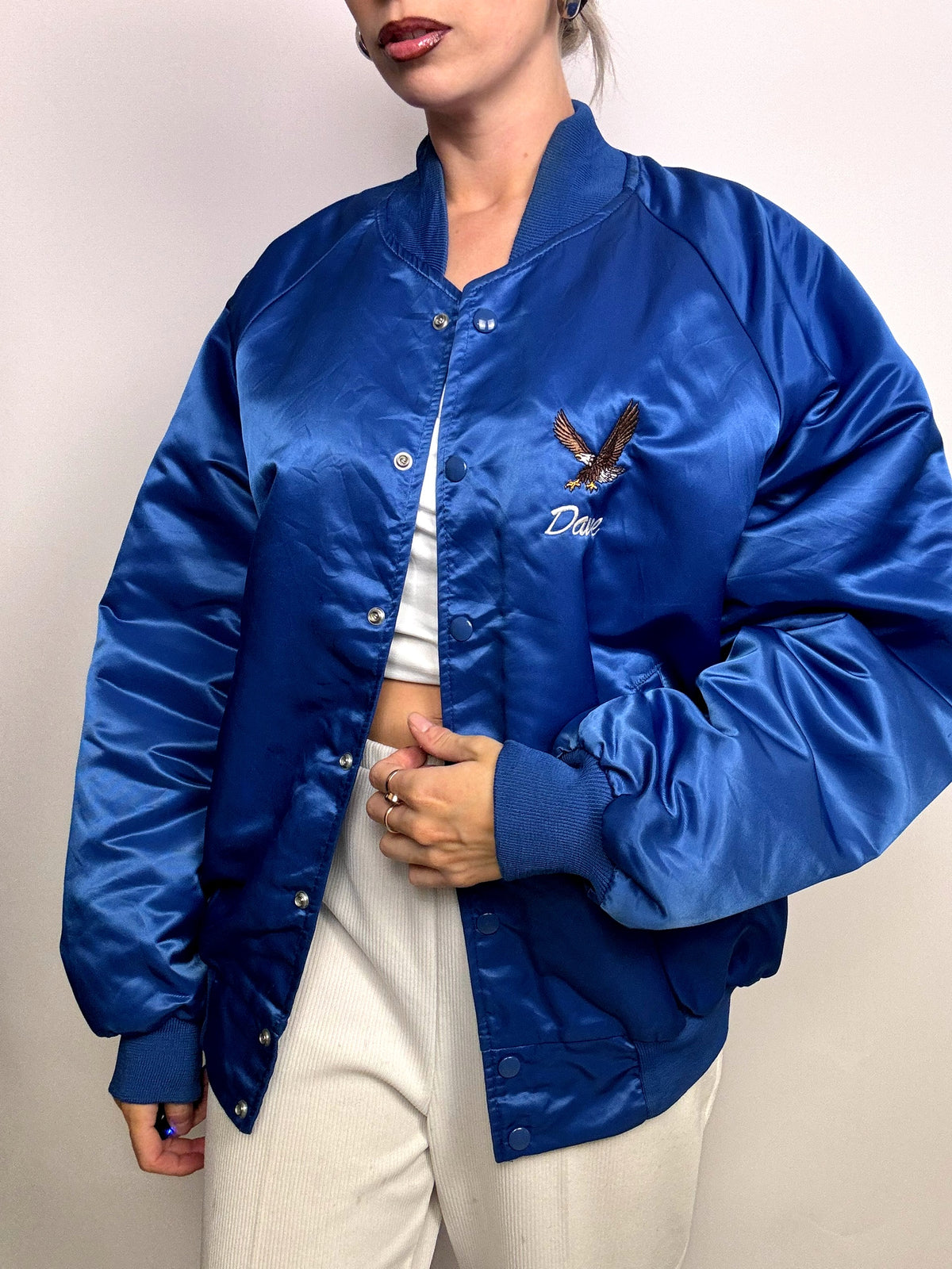 Vintage blue American bomber jacket L