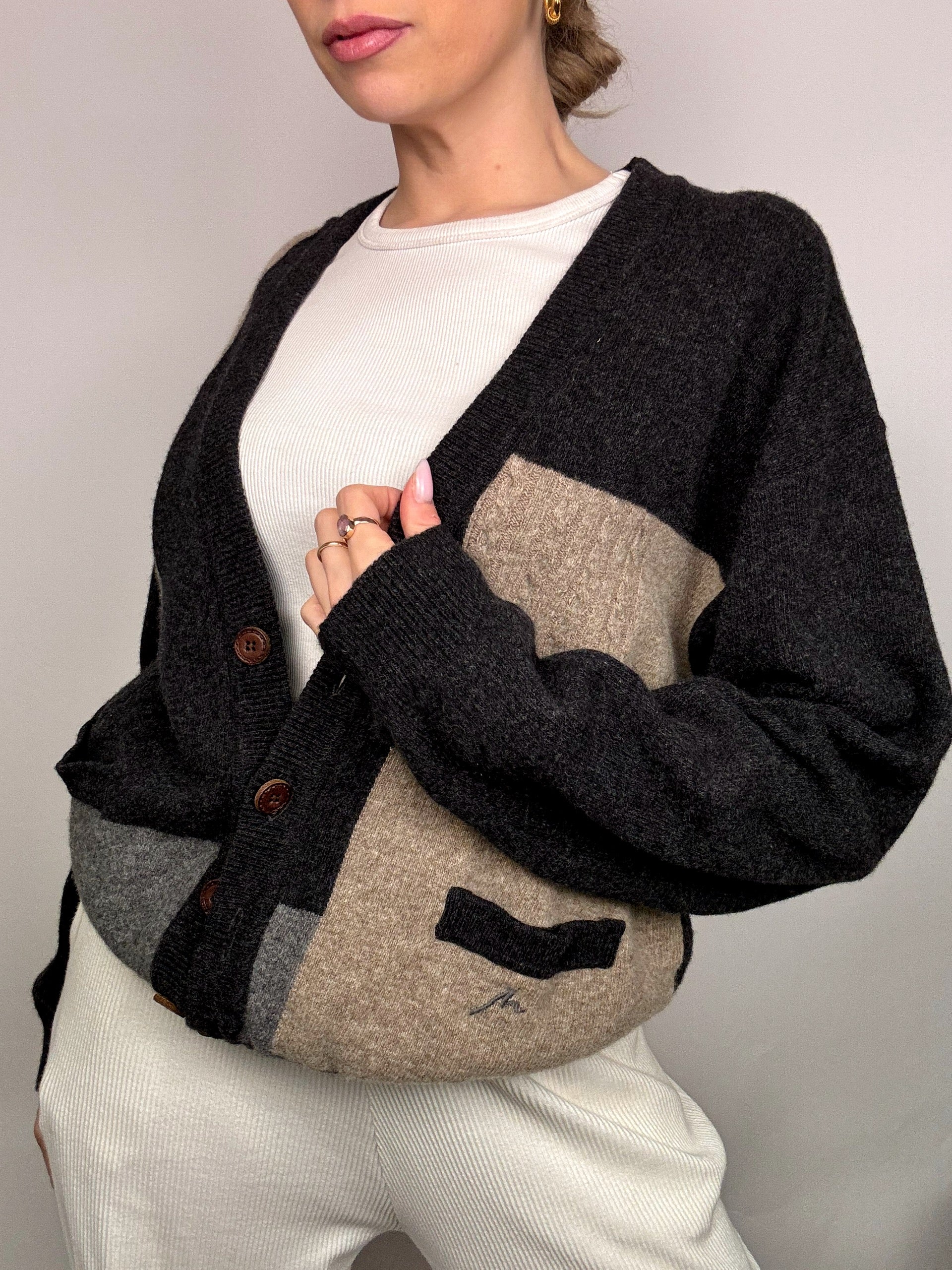 Vintage XL grafische Strickjacke