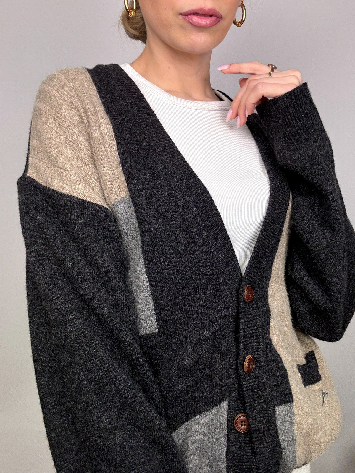 Vintage XL grafische Strickjacke