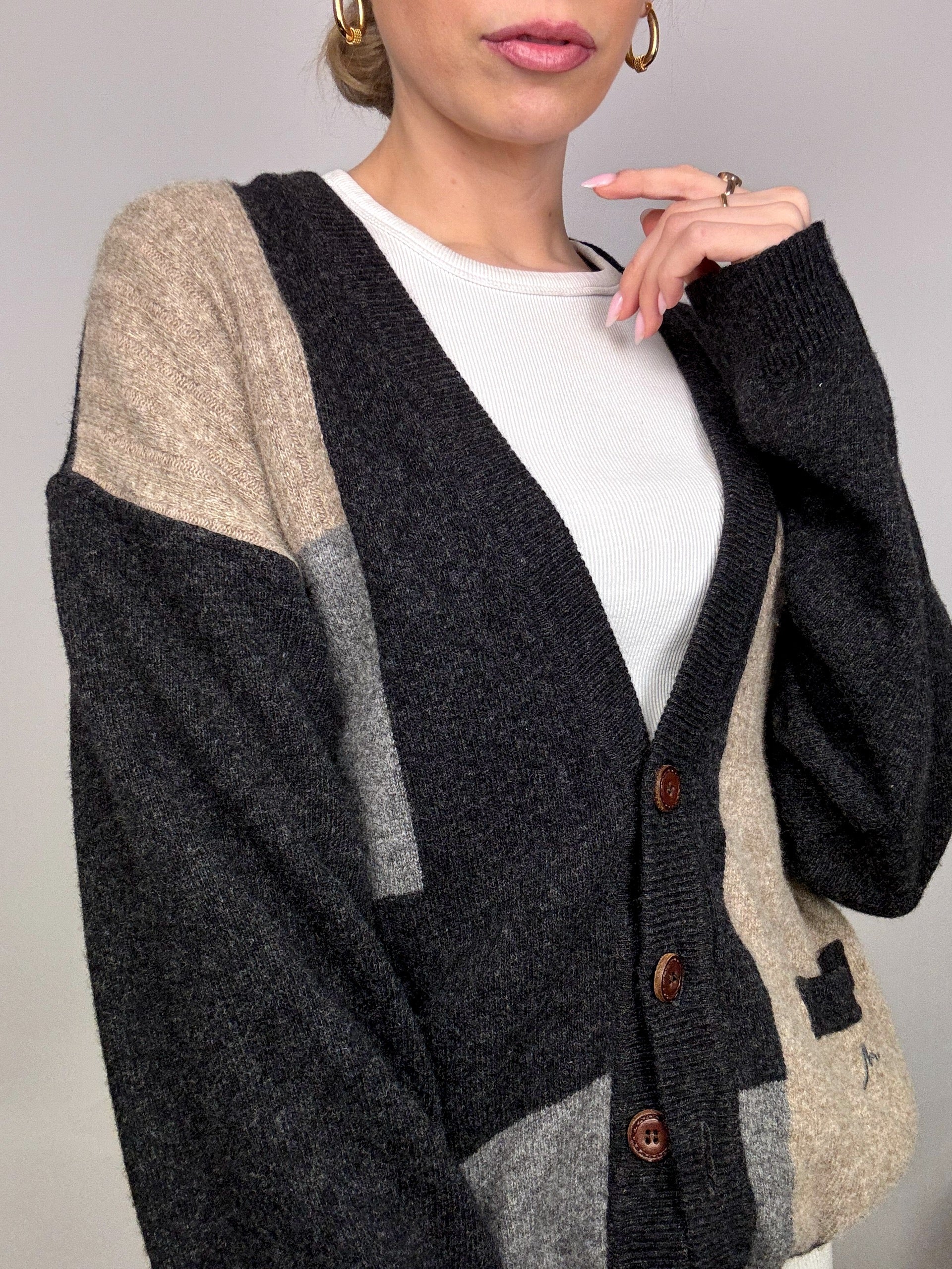 Vintage XL grafische Strickjacke