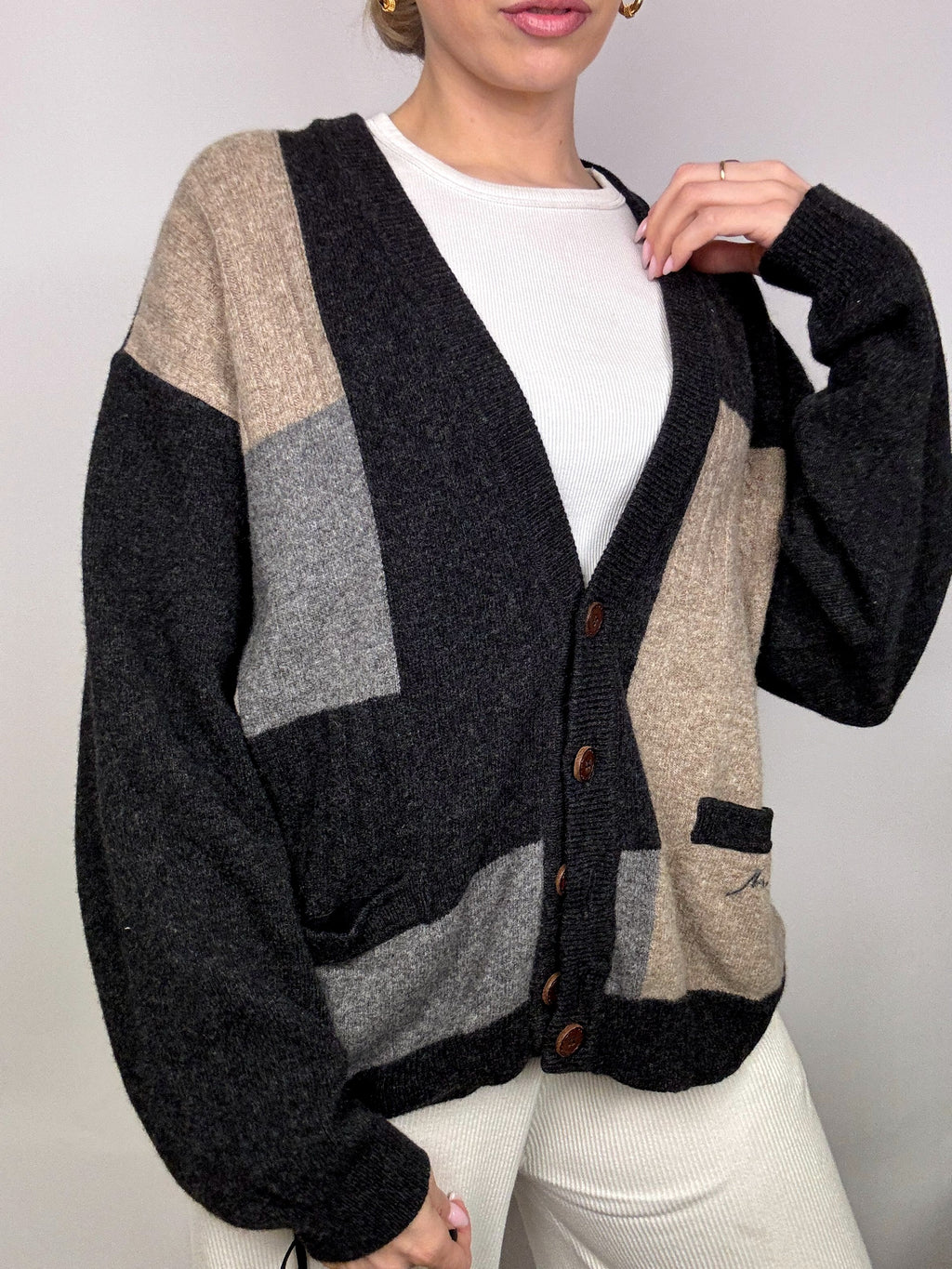 Vintage XL grafische Strickjacke