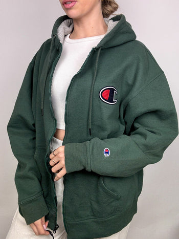 Veste sweat à capuche kaki CHAMPION XL vintage