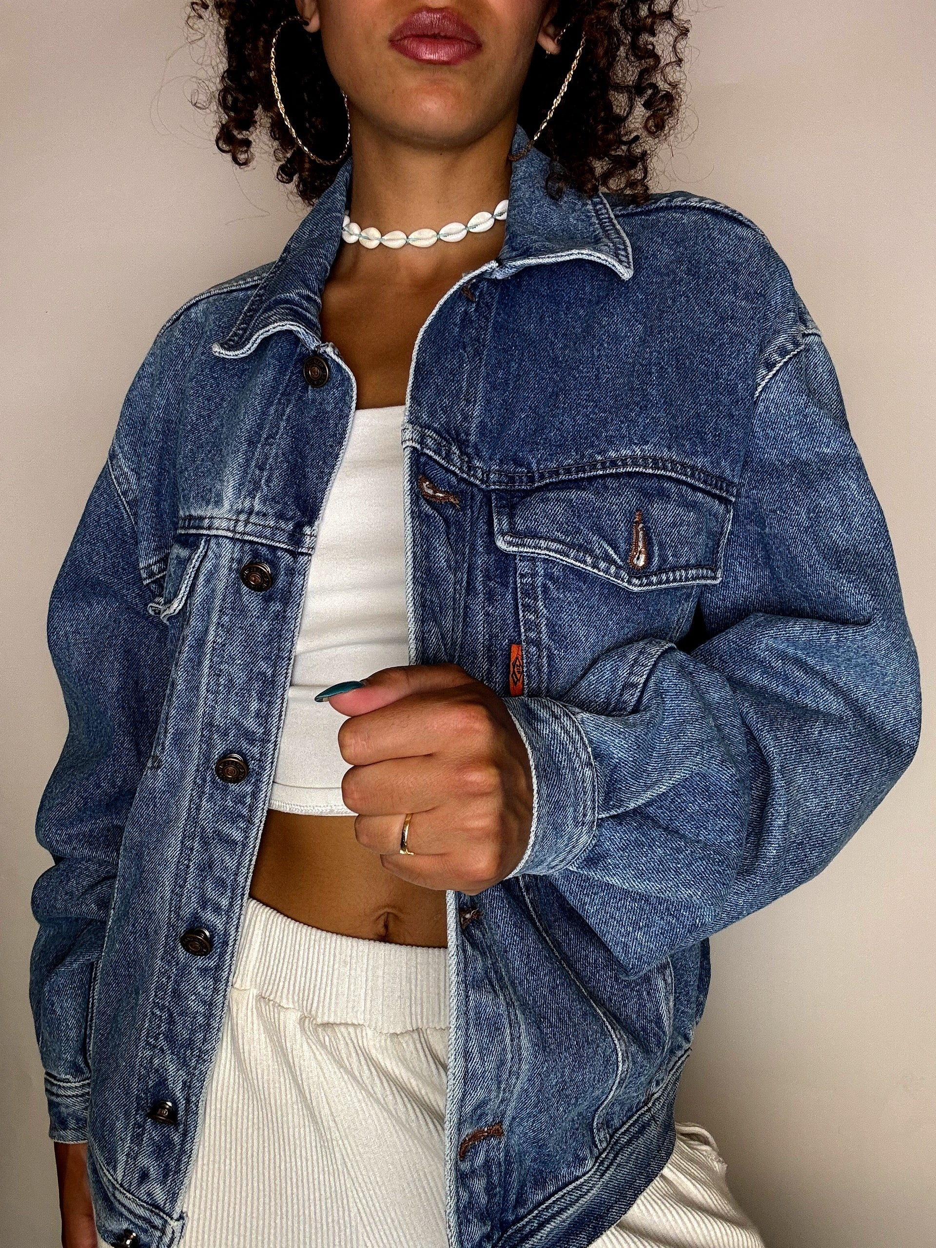 Vintage embroidered denim jacket M