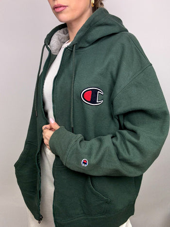 Veste sweat à capuche kaki CHAMPION XL vintage