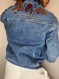 Vintage embroidered denim jacket M