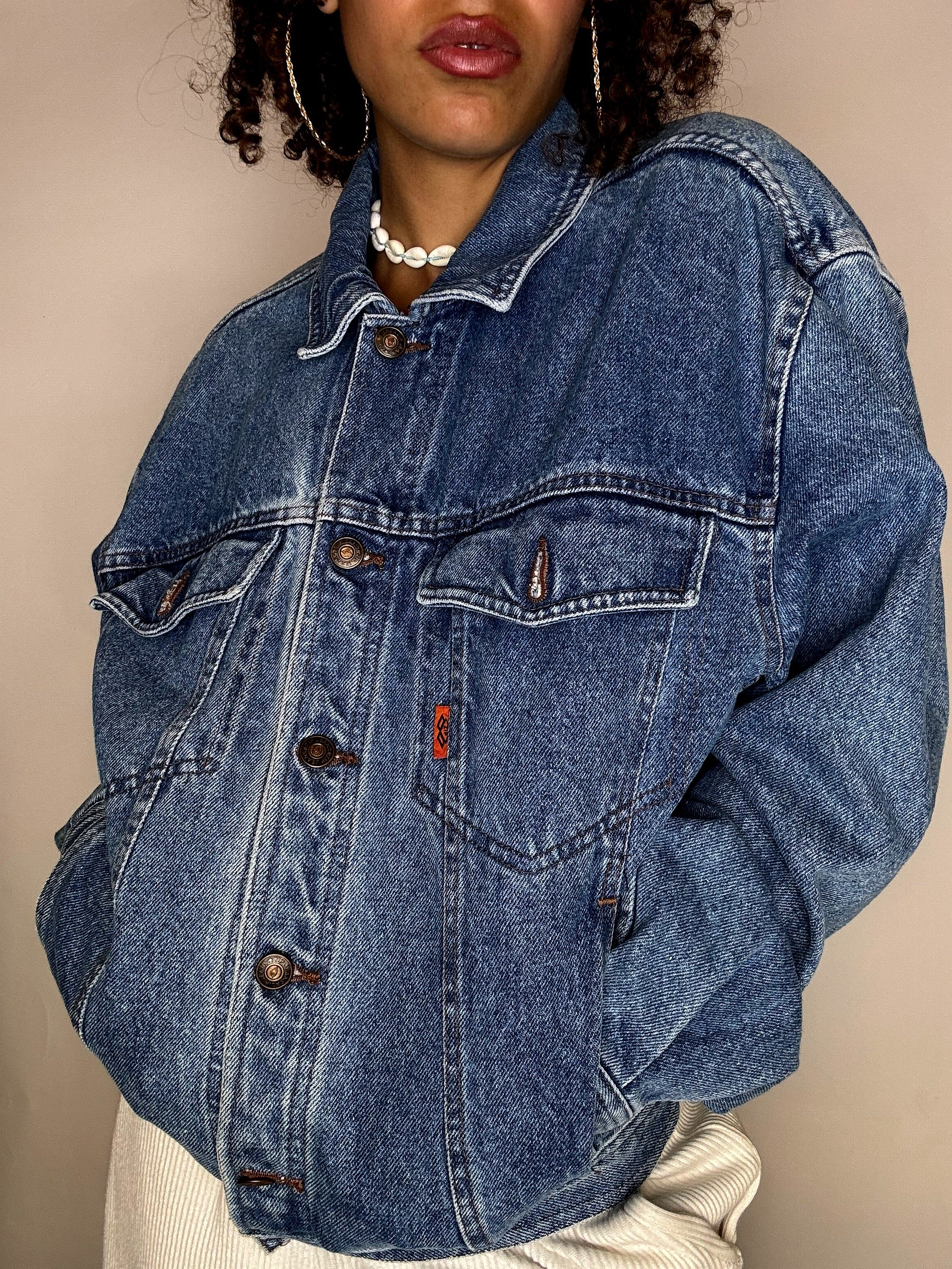 Vintage embroidered denim jacket M