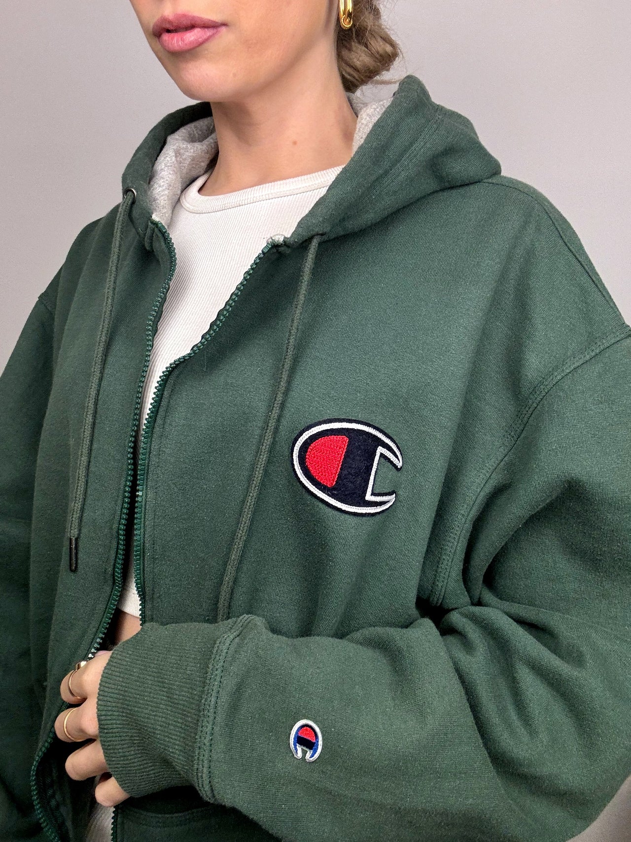 Veste sweat à capuche kaki CHAMPION XL vintage