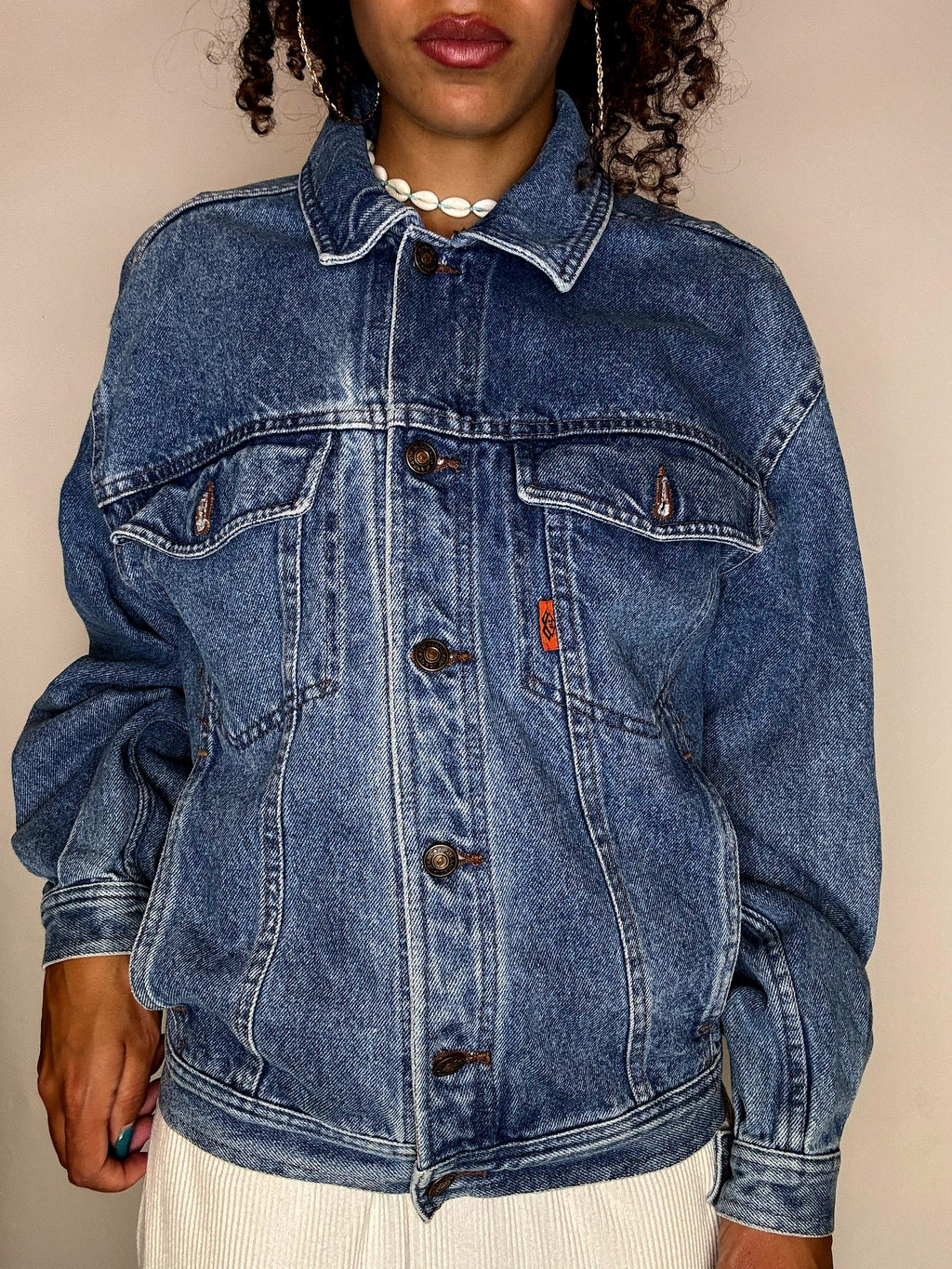 Vintage embroidered denim jacket M