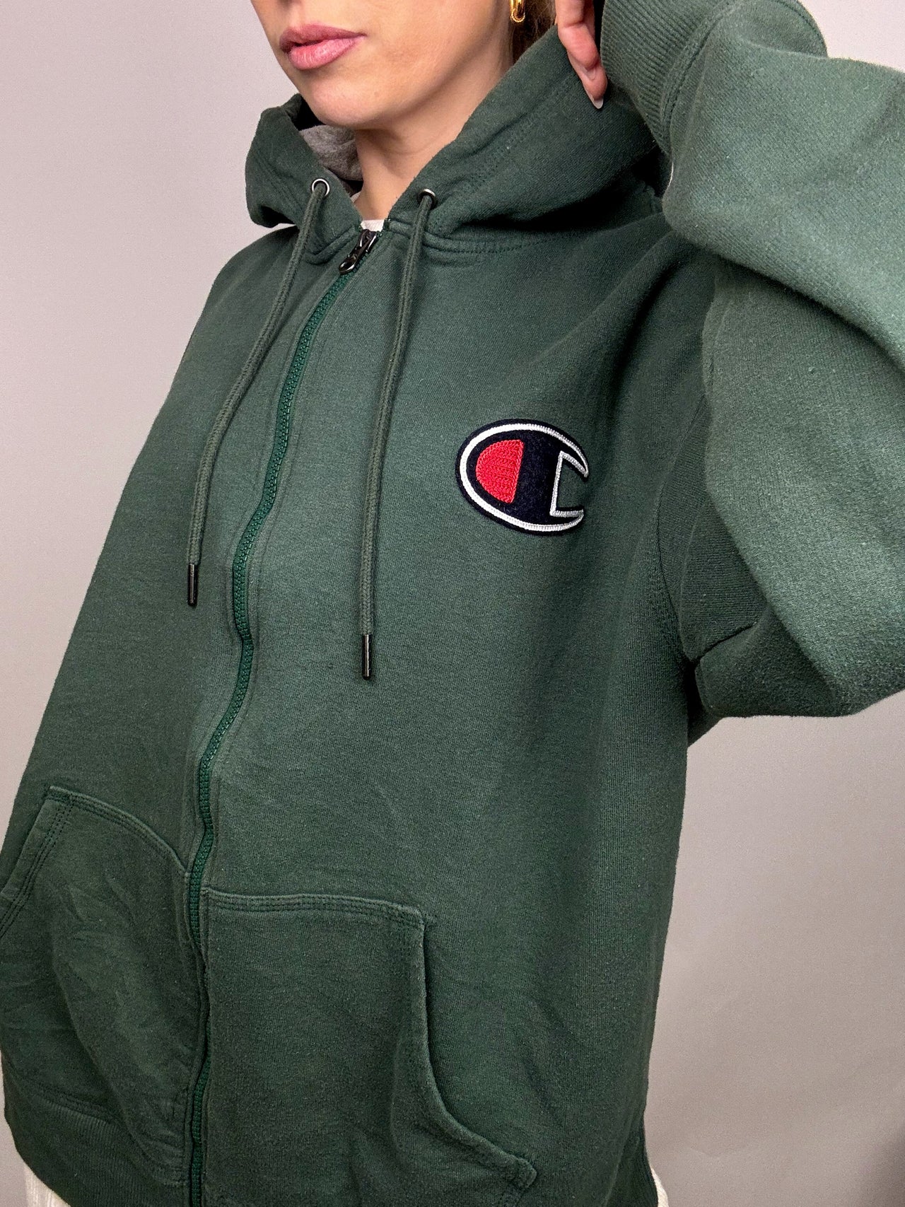 Veste sweat à capuche kaki CHAMPION XL vintage