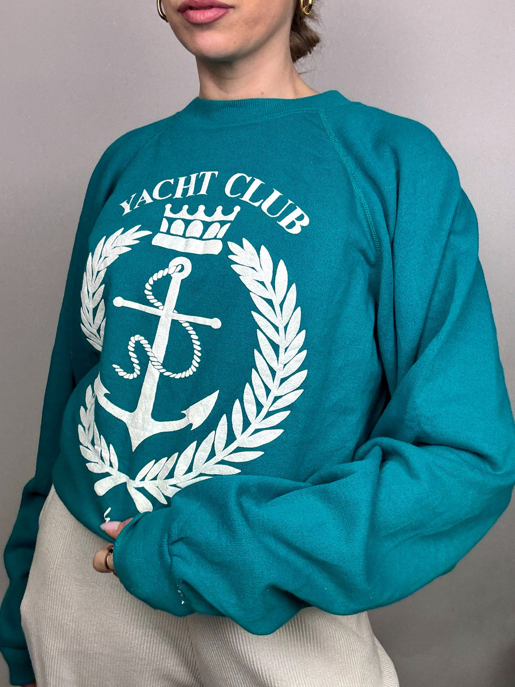 Vintage XL türkisblaues Rundhals-Sweatshirt