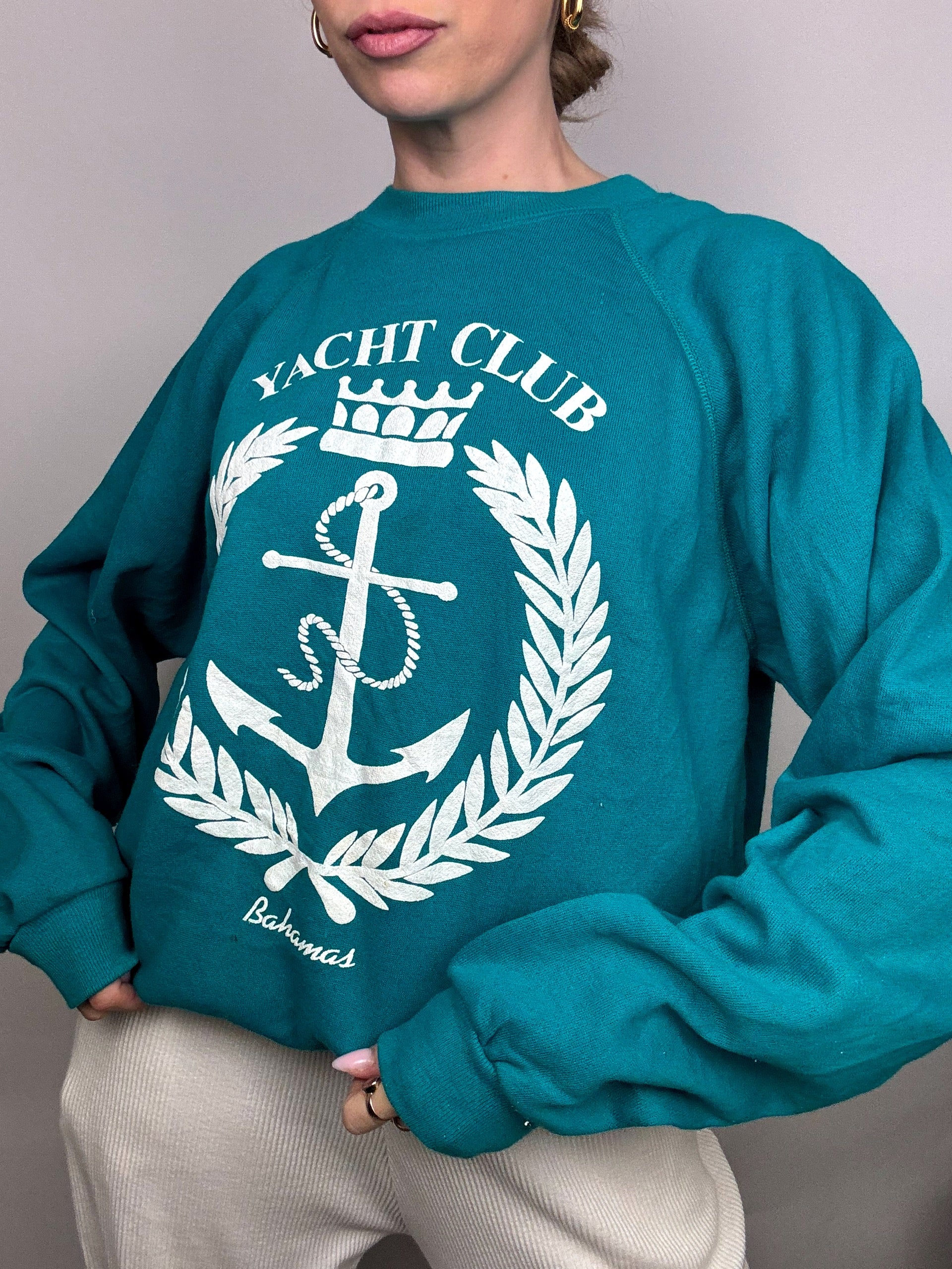 Vintage XL türkisblaues Rundhals-Sweatshirt