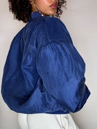 Bomber en soie bleu M vintage