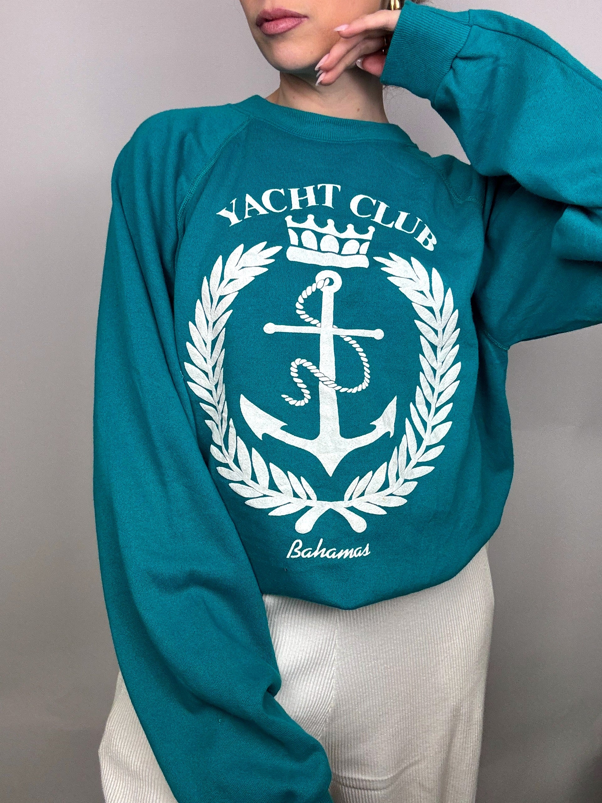 Vintage XL türkisblaues Rundhals-Sweatshirt