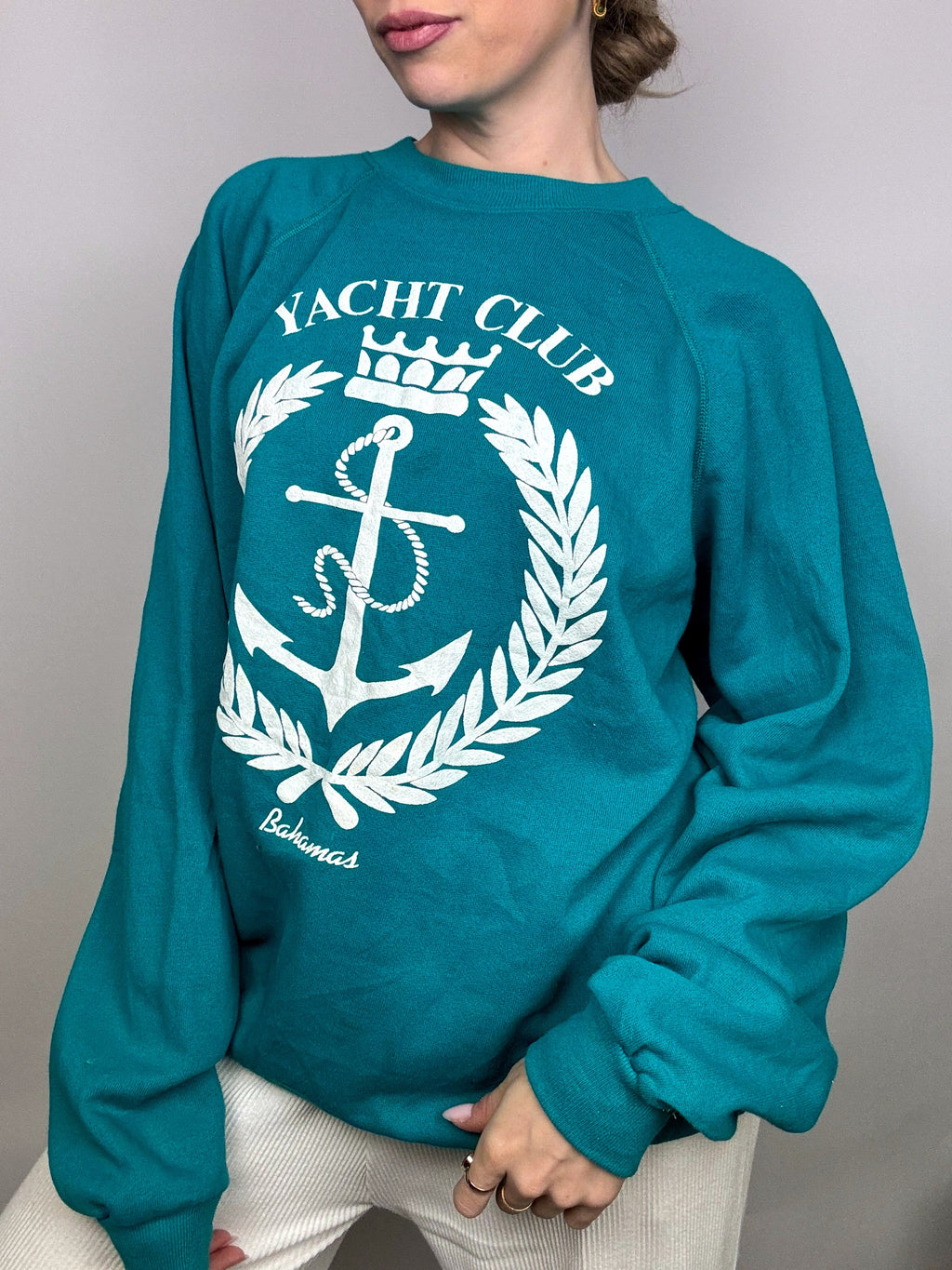 Vintage XL türkisblaues Rundhals-Sweatshirt