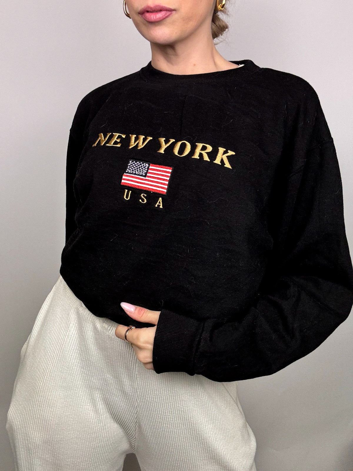 Vintage NewYork M schwarzes Rundhals-Sweatshirt