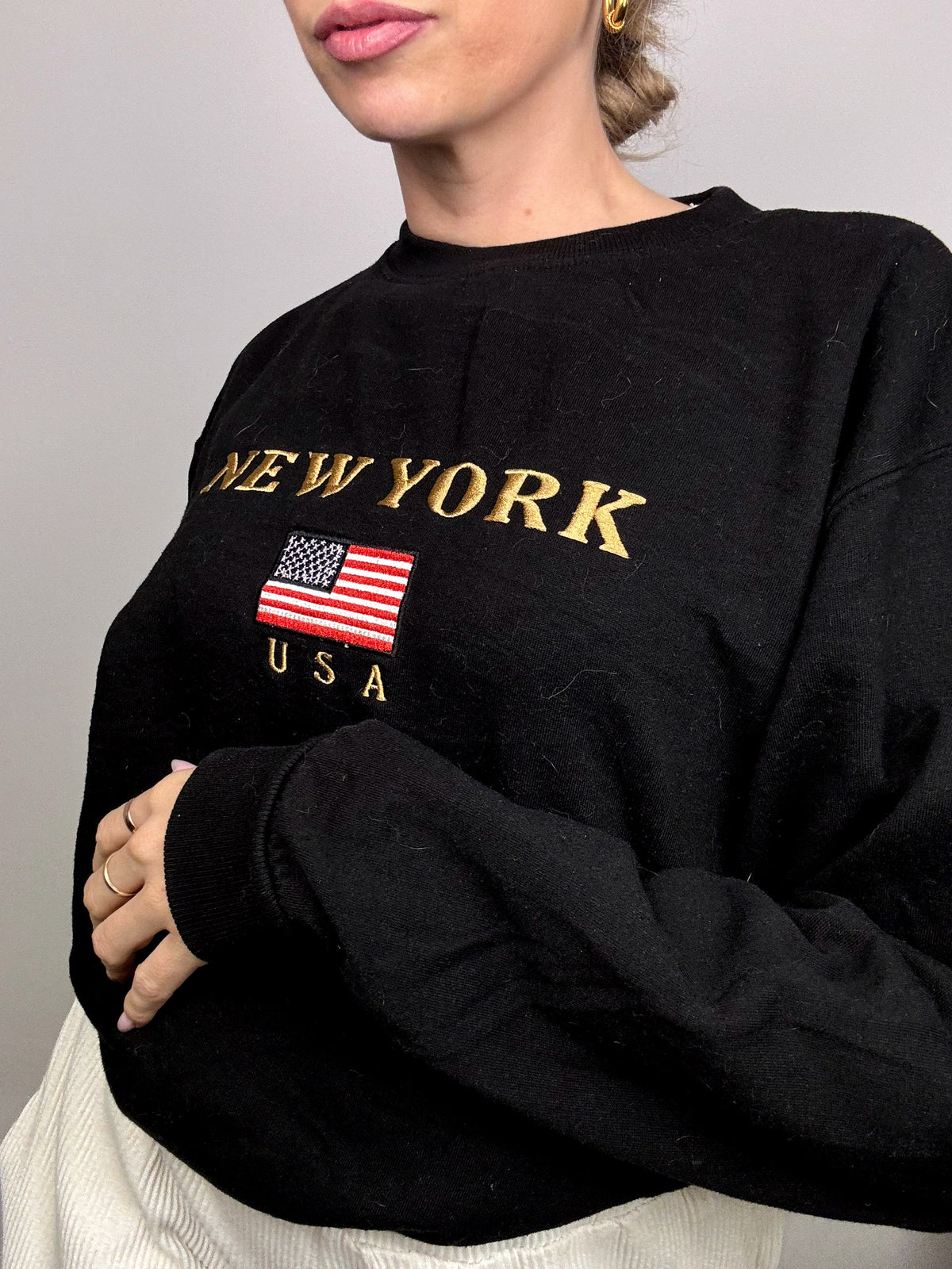 Vintage NewYork M schwarzes Rundhals-Sweatshirt