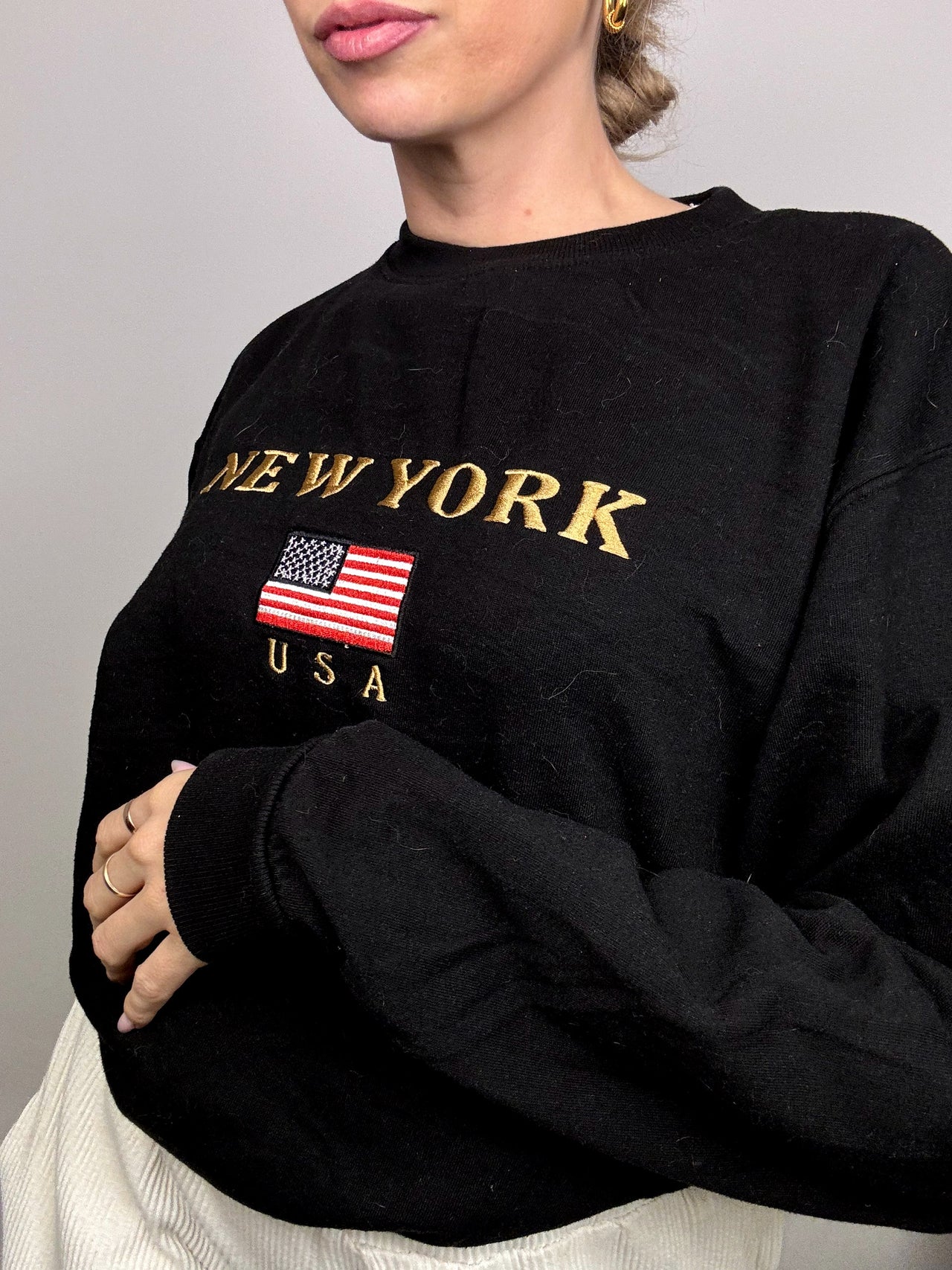 Sweat col rond noir NewYork M vintage