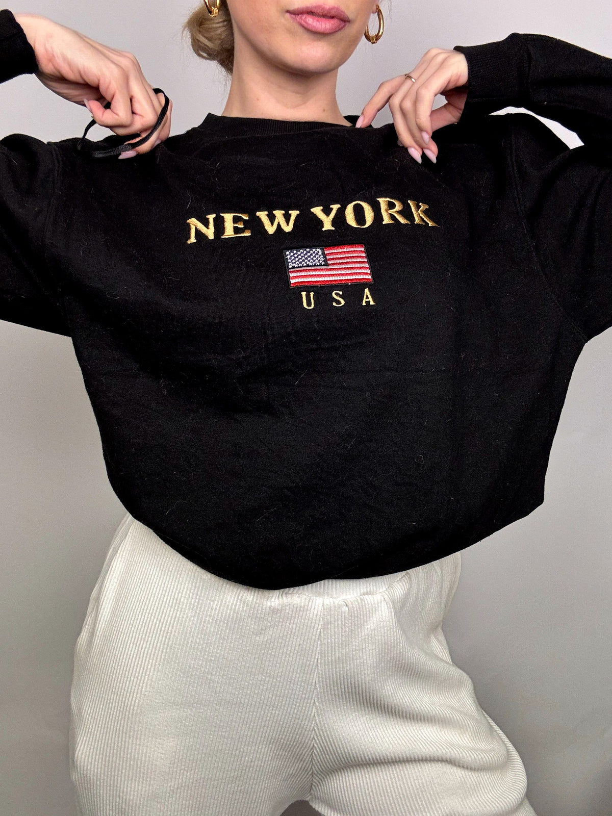 Vintage NewYork M schwarzes Rundhals-Sweatshirt