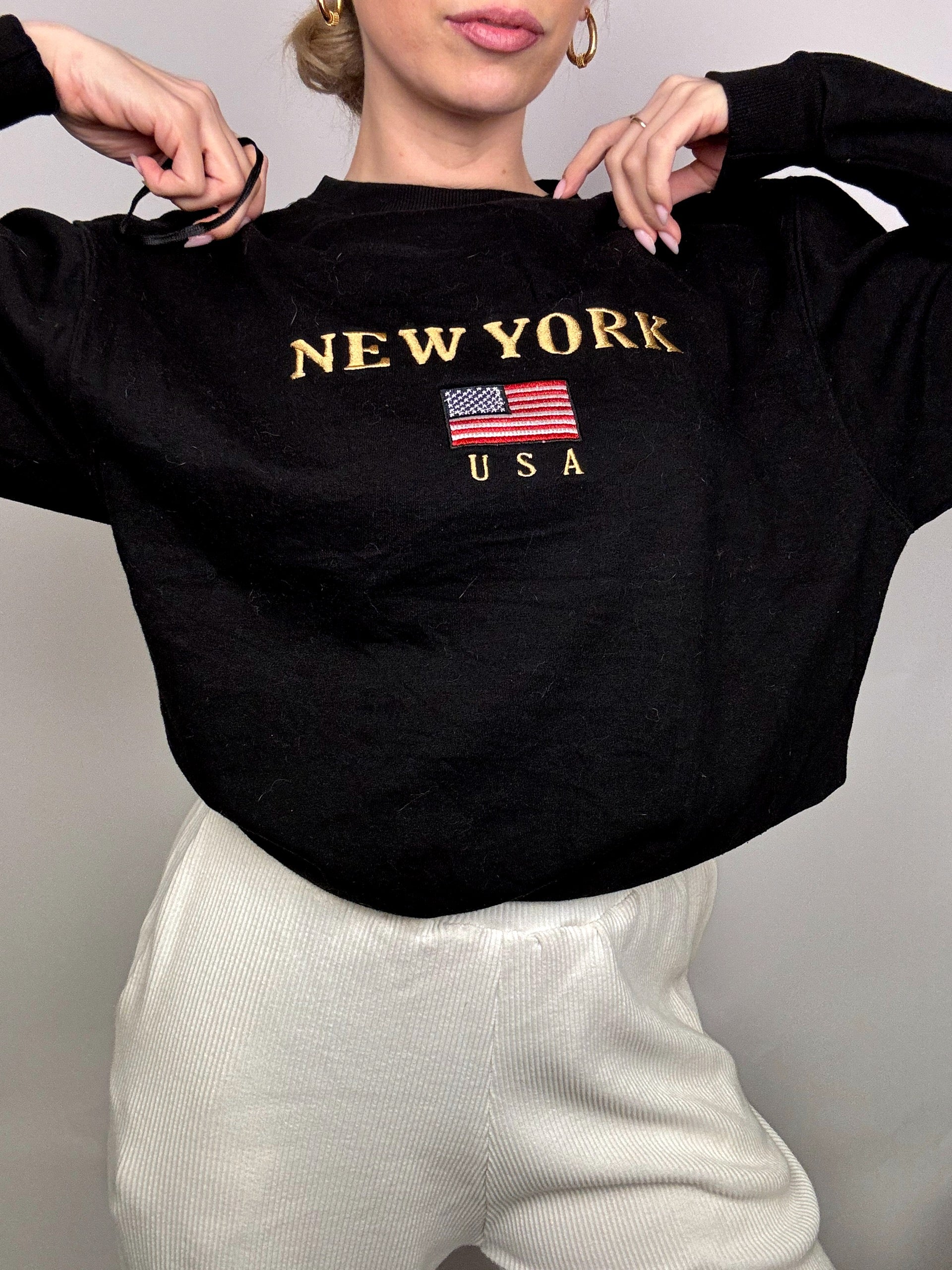 Vintage NewYork M schwarzes Rundhals-Sweatshirt