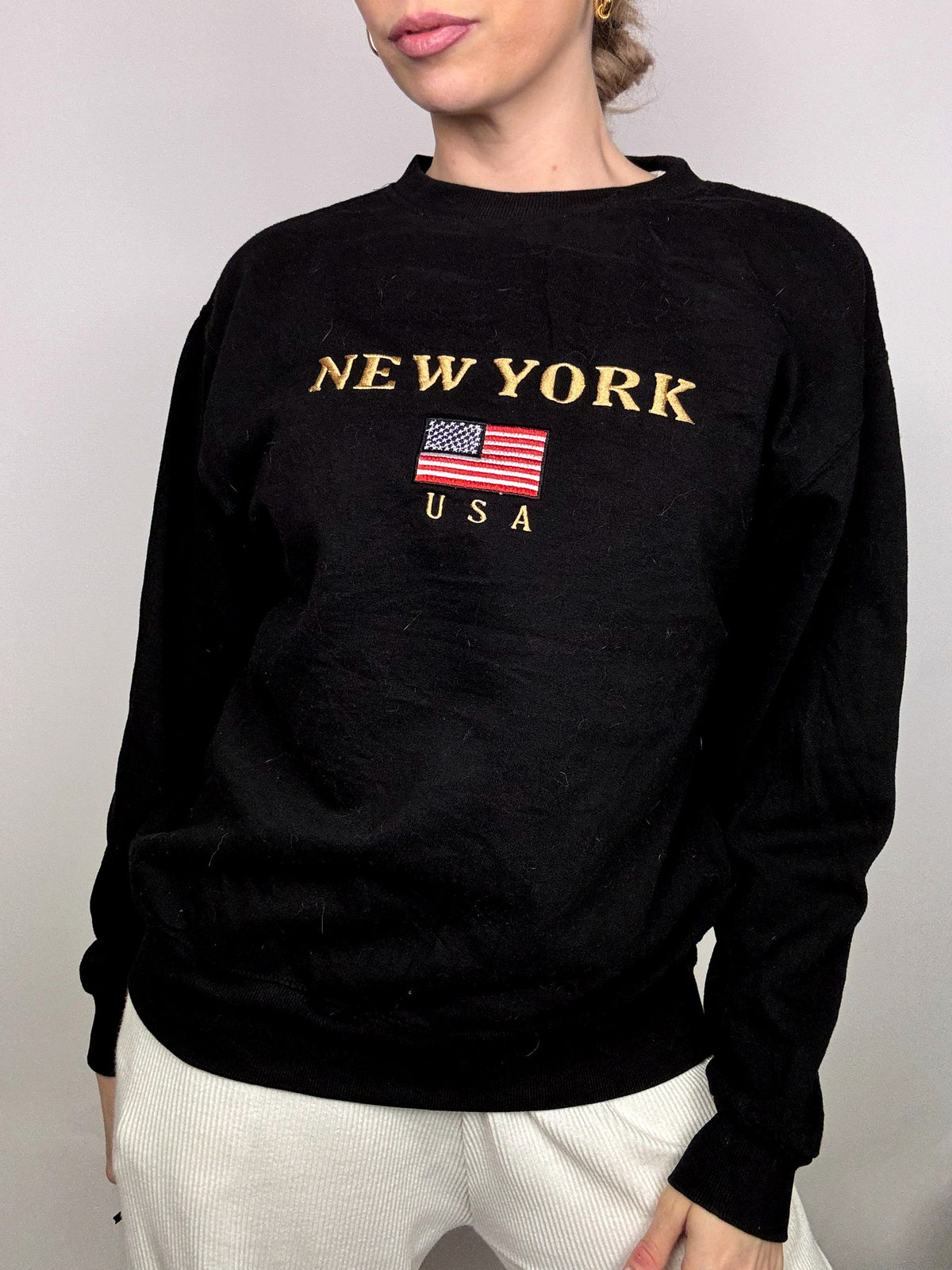 Vintage NewYork M schwarzes Rundhals-Sweatshirt