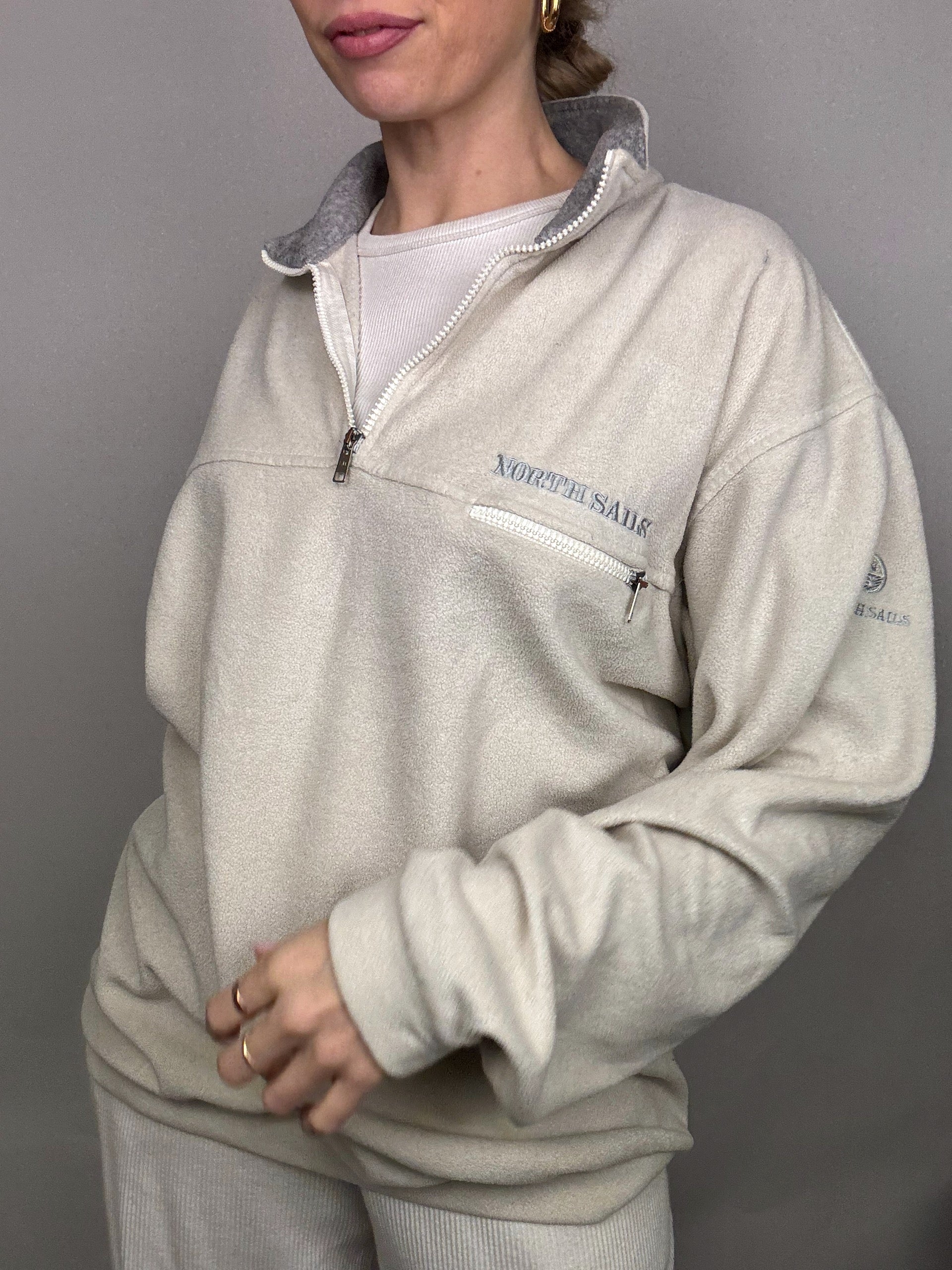 NORTH SAILS XL Vintage Cream Zip-Neck Fleece
