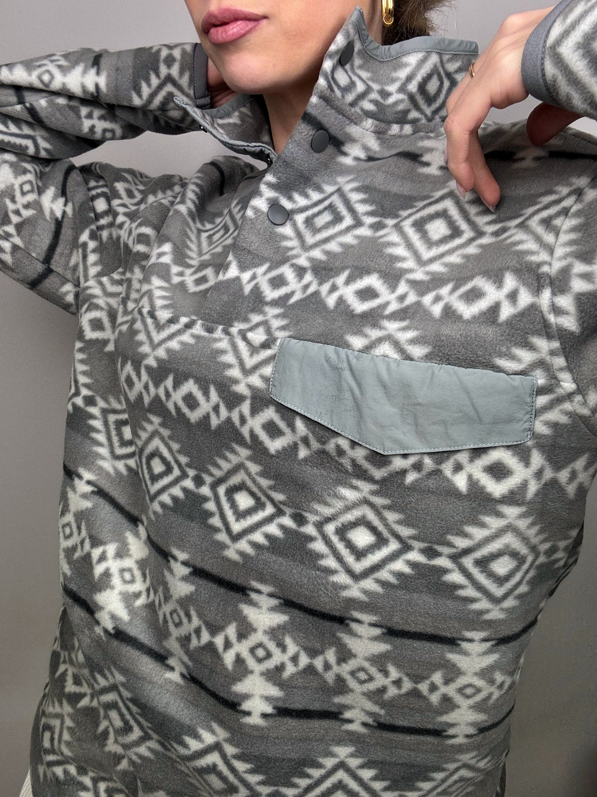 Grey fleece button-down collar M/L Vintage