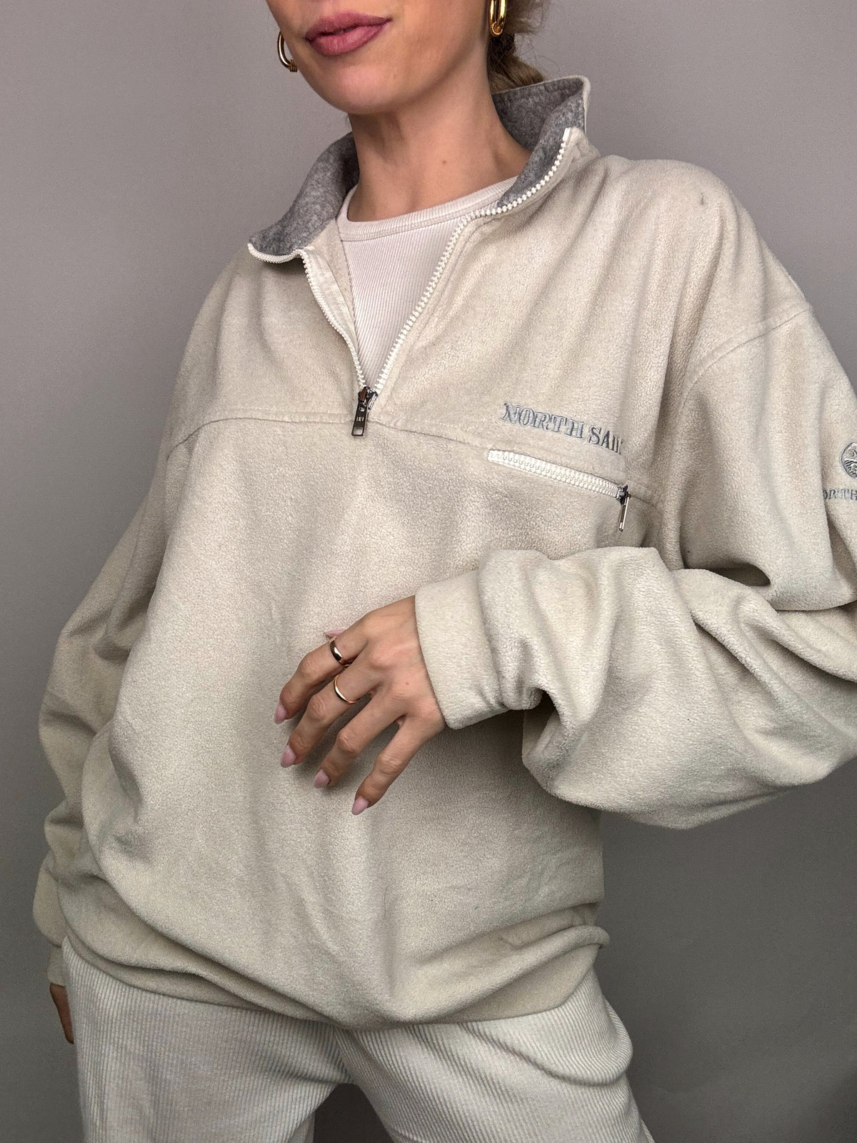 NORTH SAILS XL Vintage Cream Zip-Neck Fleece