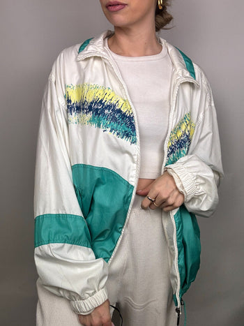 Veste en nylon blanche et turquoise ELLESSE XL vintage