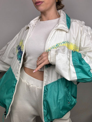 Veste en nylon blanche et turquoise ELLESSE XL vintage