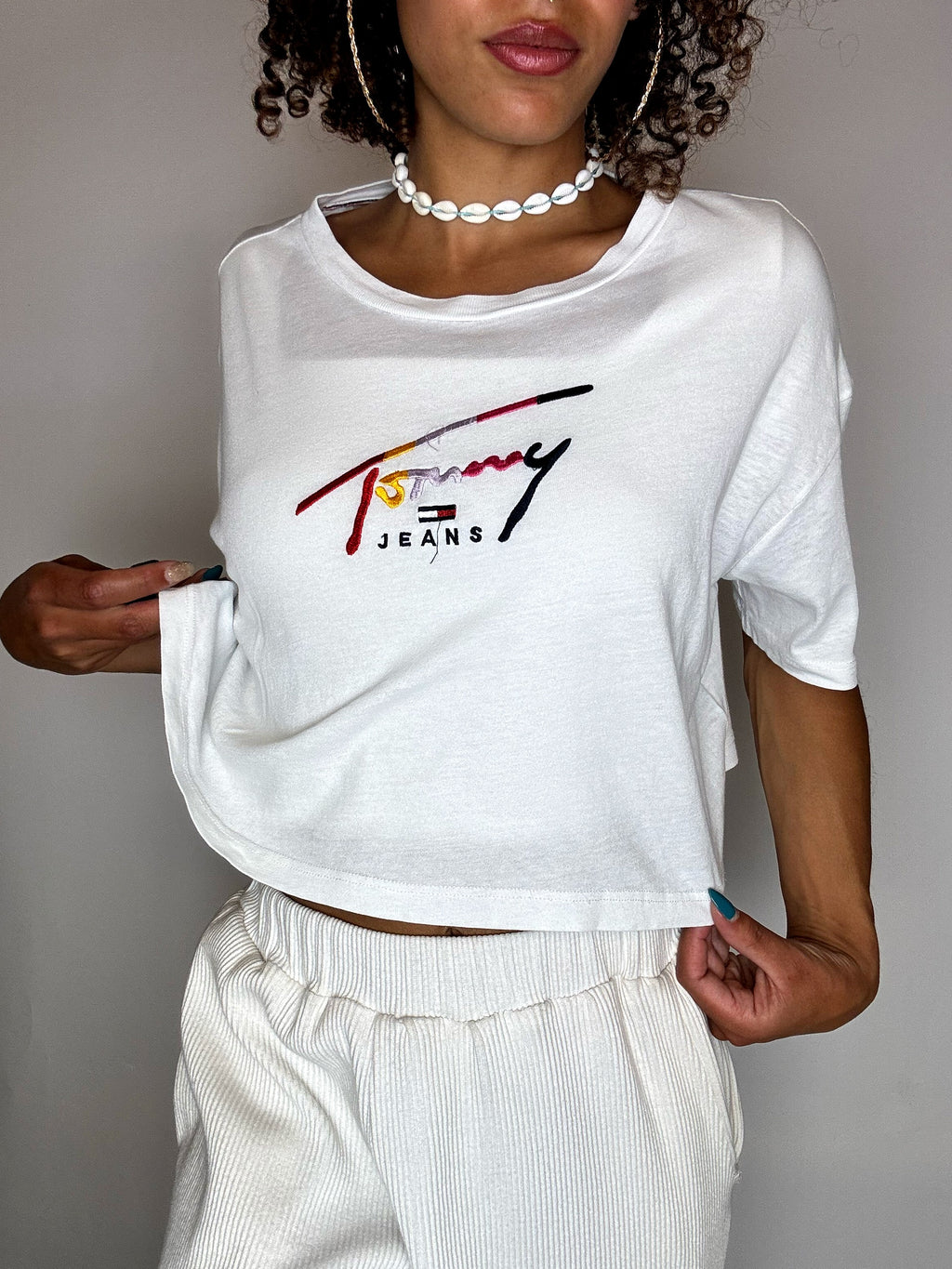 Weißes Crop-Top von TOMMY JEANS, Größe S, Vintage