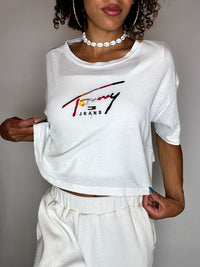 Weißes Crop-Top von TOMMY JEANS, Größe S, Vintage