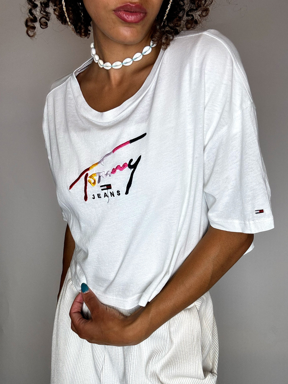 Weißes Crop-Top von TOMMY JEANS, Größe S, Vintage